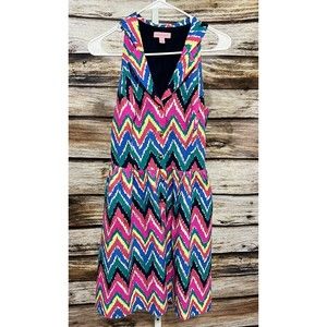 LILLY PULITZER Size 2 Sleeveless Button Front Linen Blend Dress Chevron *read